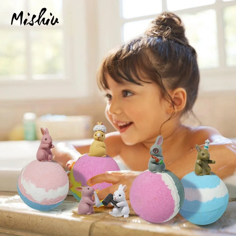 105g Toy rabbit bath salt ball essential oil bubble bath color bath ball cartoon bath ball