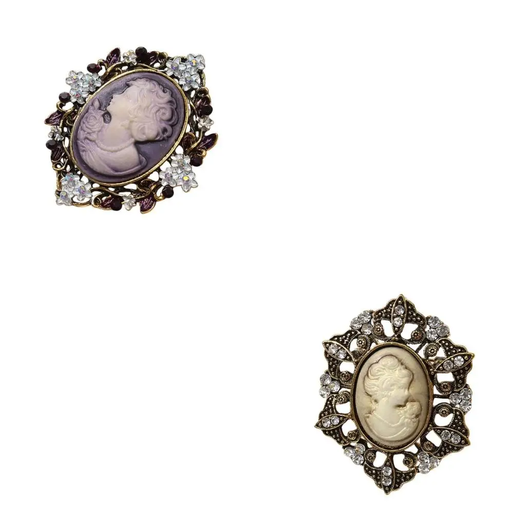 Ornate Vintage Brooch Featuring Intricate Maiden Cameo Artwork In Shimmering Gold Finish Evening Event Brooch