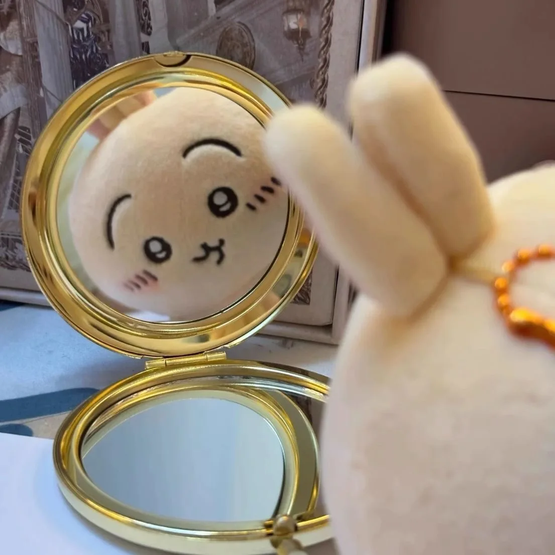 jiyi Magic Girl Mirror Heart Shaped Compact Hachiware Usagi Kawaii Double Sided Portable Makeup Mirror Gift Jewelry Box New view 6