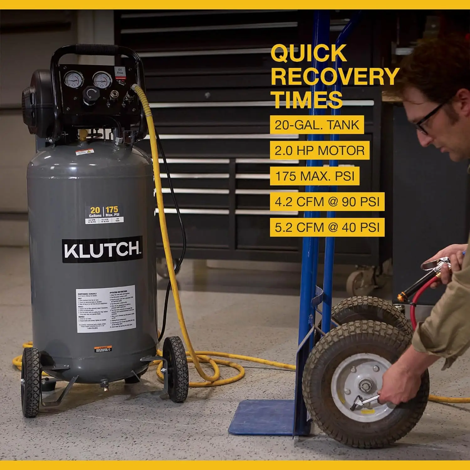 ضاغط هواء سعة 20 جالون، 2 حصان، 120 فولت، 175 رطل لكل بوصة مربعة - جودة البيع الساخن