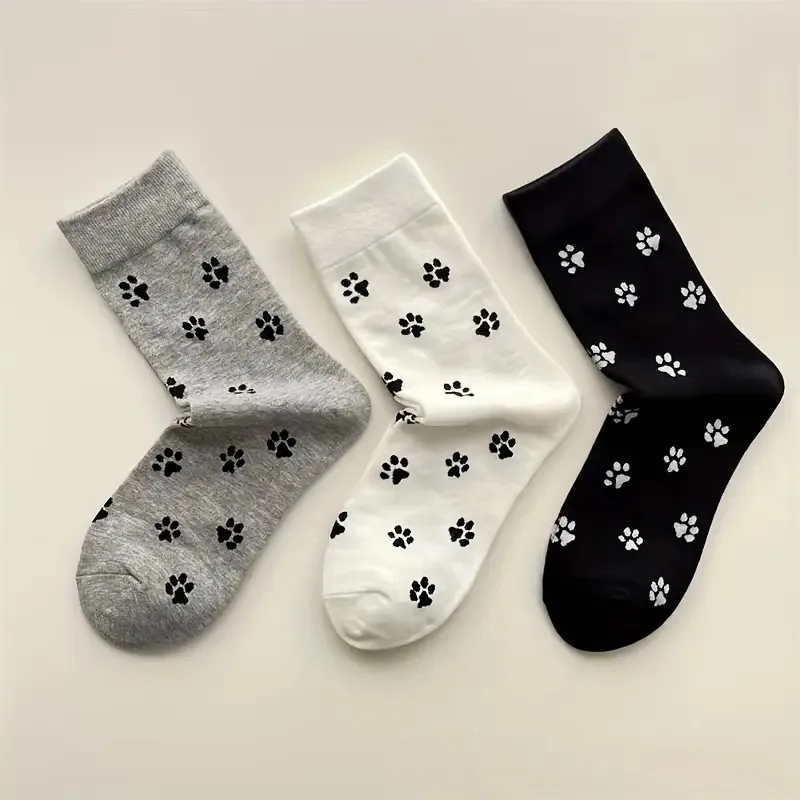 6/10 Paar Damen-Rundhalssocken mit Hundeklaue-Motiv, niedliches Cartoon-Muster, bequem, schweißabsorbierend, atmungsaktiv, lässige Socken – Detail 8