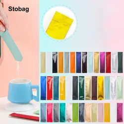 StoBag 100pcs Colorful Coffee Aluminum Foil Packaging Bag Long Small Plastic Sealing for Tea Powder Storage Pouches Portable