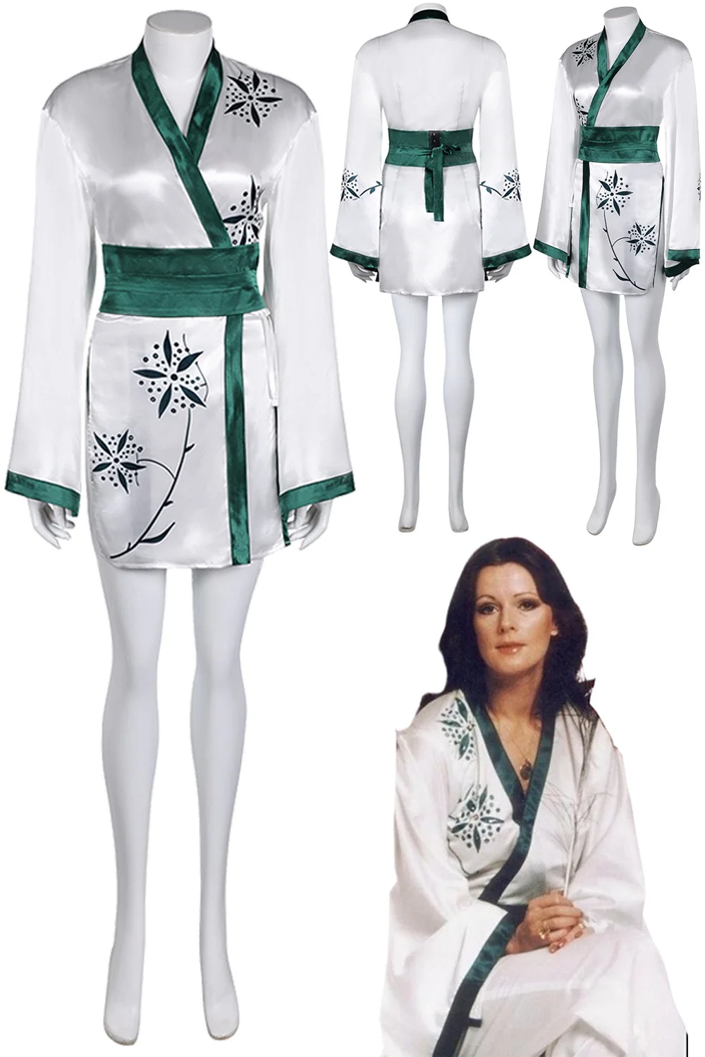 Anni-Frid Synni Lyngstad Cosplay Cloth Retro Short Robe Costume Fashion 70s Band Vintage Dress Belt Waist Cover Halloween Suit