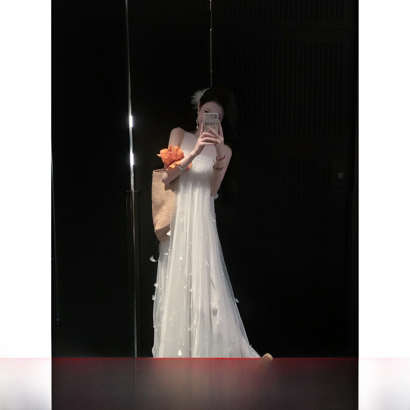 

Sun Yaqiao Cloud Feather Double Version Super Fairy Tale Sleeveless Beaded Net Long Dress Women's Sweet Loose Waist Polyester...