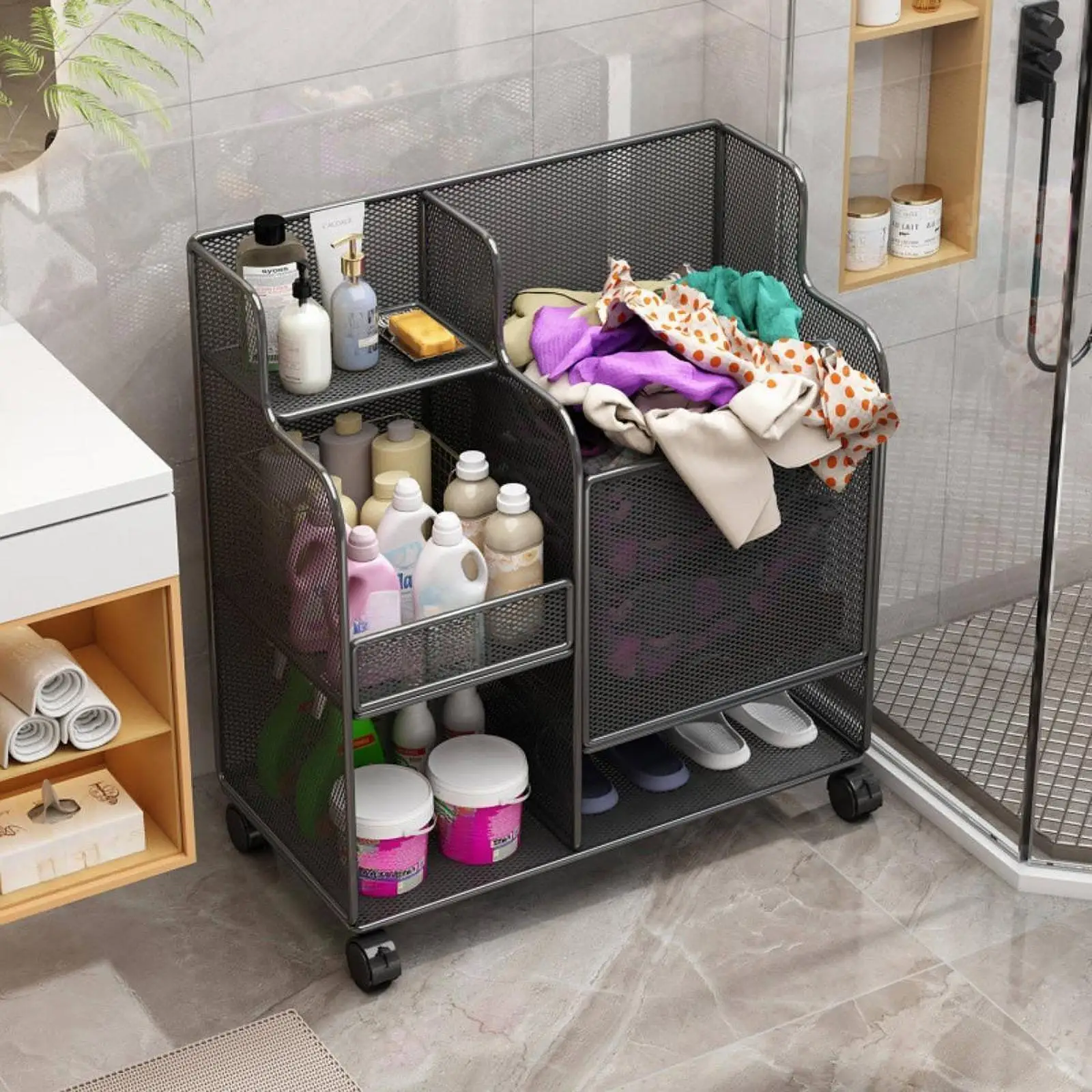 

Sports Equipment Storage Rack on Wheels Large Capacity Mat Stand Organizer for Yoga Gear Home Gym Garage