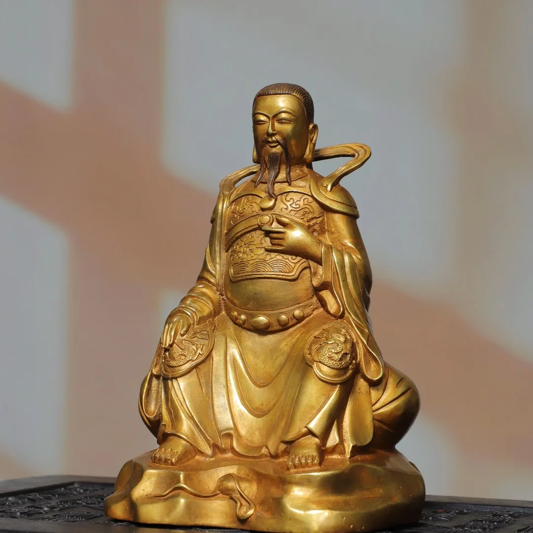 Old Bronze Gilded Zhenwu Emperor Backlight Emperor immortal Emperor Xuanwu Sitting Buddha Amass wealth Ornaments Town house