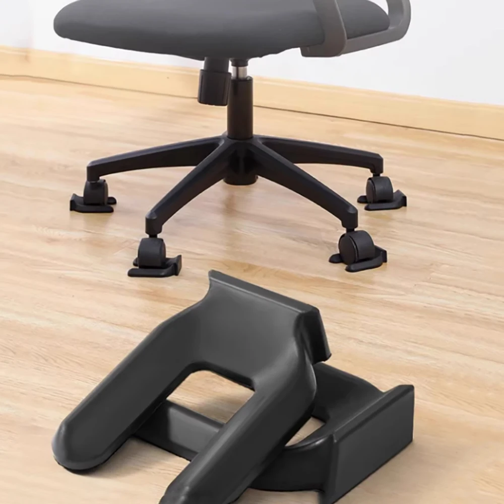Black U‑Shaped Rubber Caster Stopper Anti‑Slip Clamp Pad for Chair Table Furniture Wheel Floor Protection Foot Pad Hardware