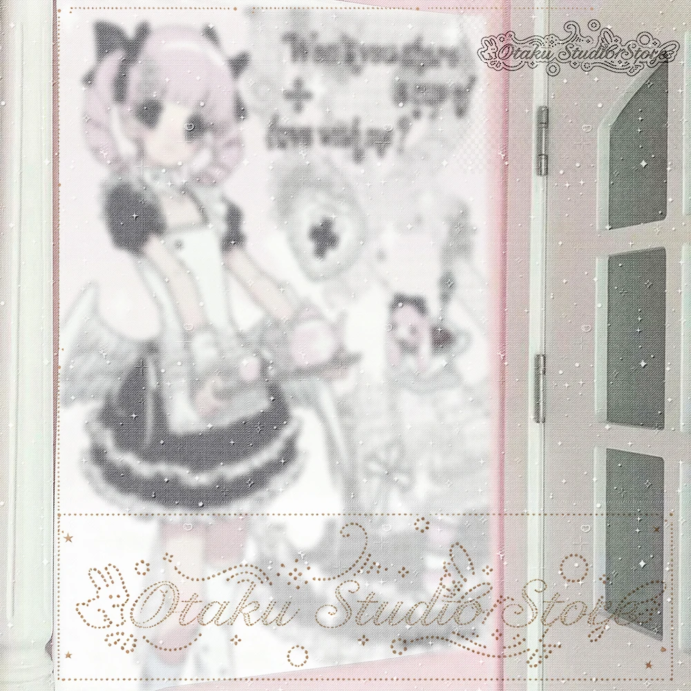 さとる yami kawaii anime maid girl wall tapestry, pink twin curly hair, small angel wings, tea tray with teapot, vintage manga half