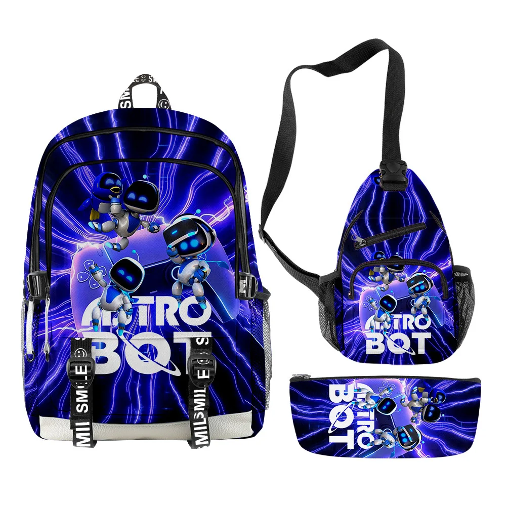 Astro bot anak muda, kotak pensil tas dada ransel multifungsi Notebook Oxford motif 3D 3 buah/set klasik trendi