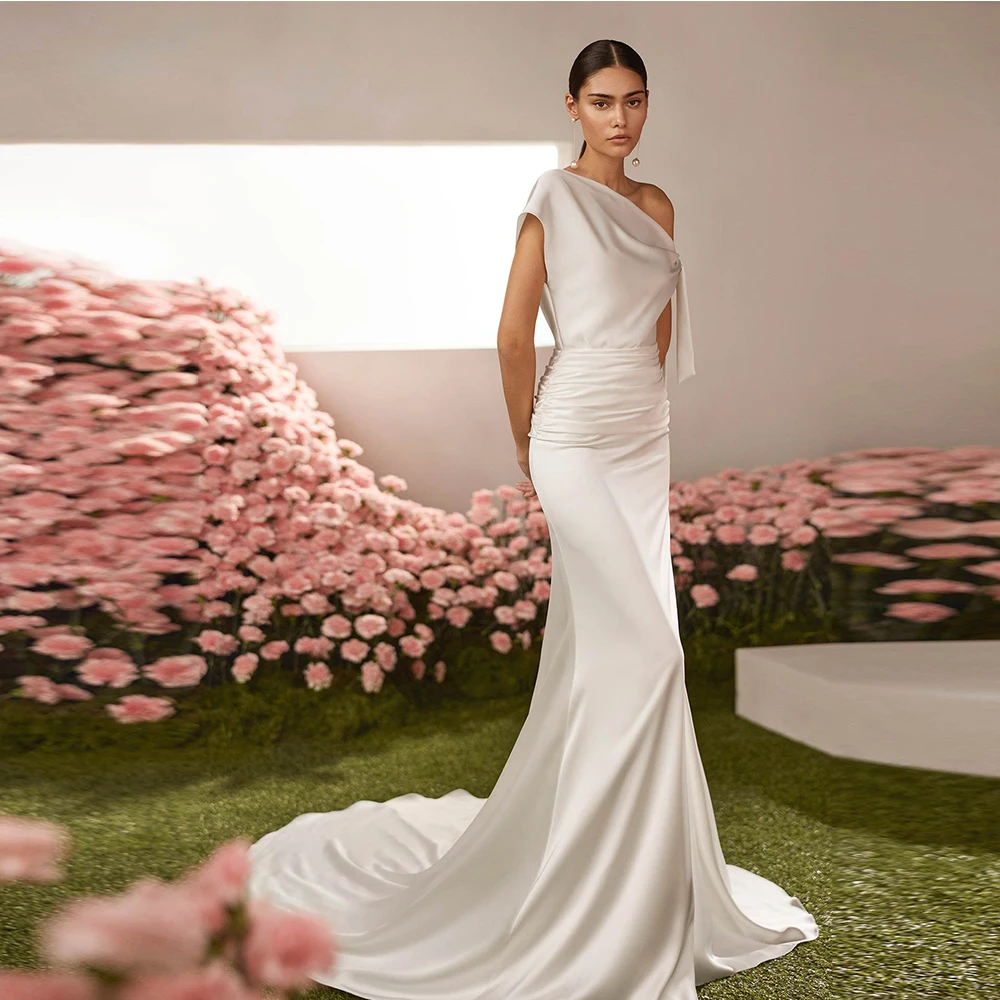 

Изысканные сексуальные свадебные платья русалки на одно плечо для свадебных платьев без рукавов длиной до пола, Vestidos De Novia по индивидуальному заказу