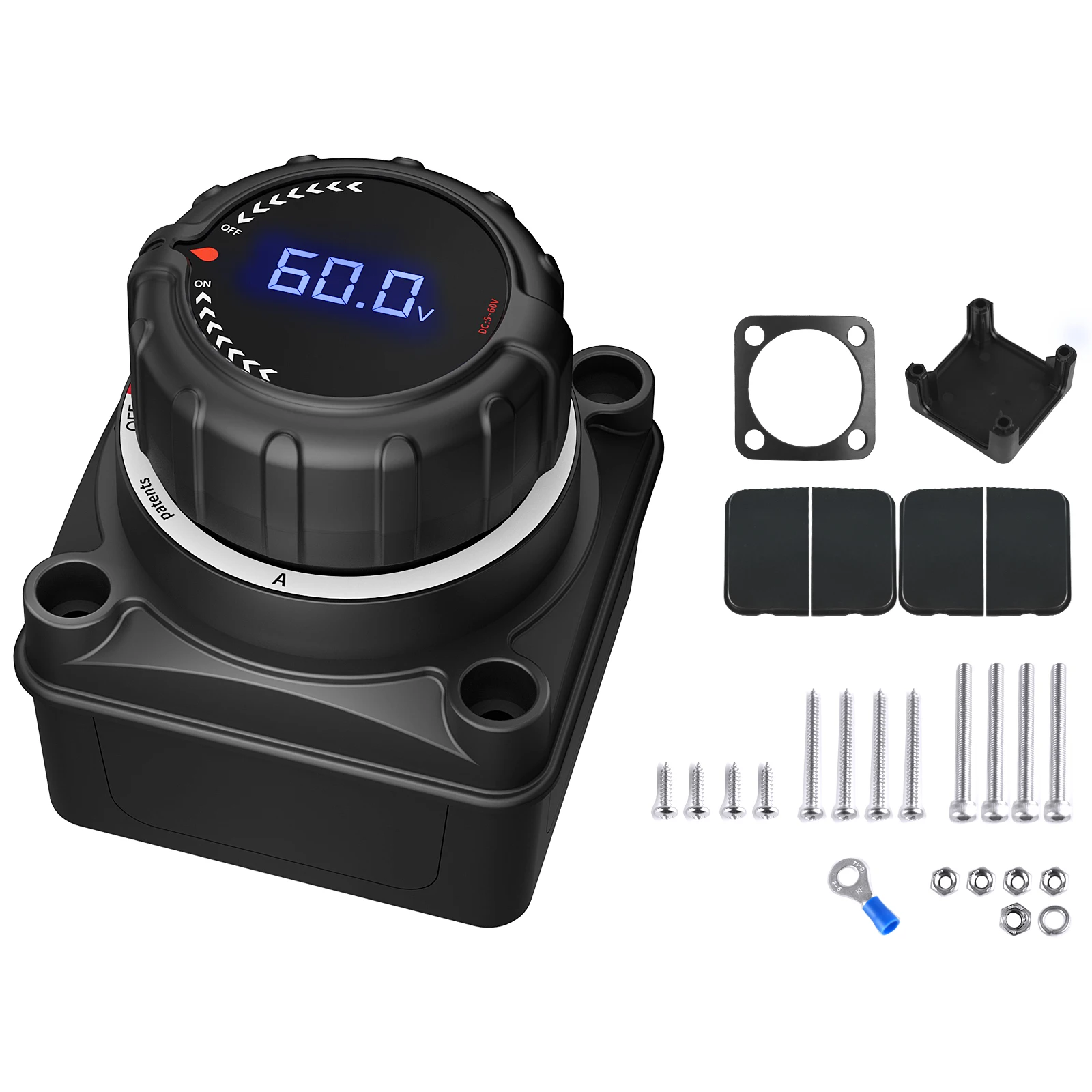 Upgrade Battery Disconnect Switch with Voltmeter, DC 5-60V Master Isolator Cut/Shut Off Switch for Marine Boat Car Truck Camper