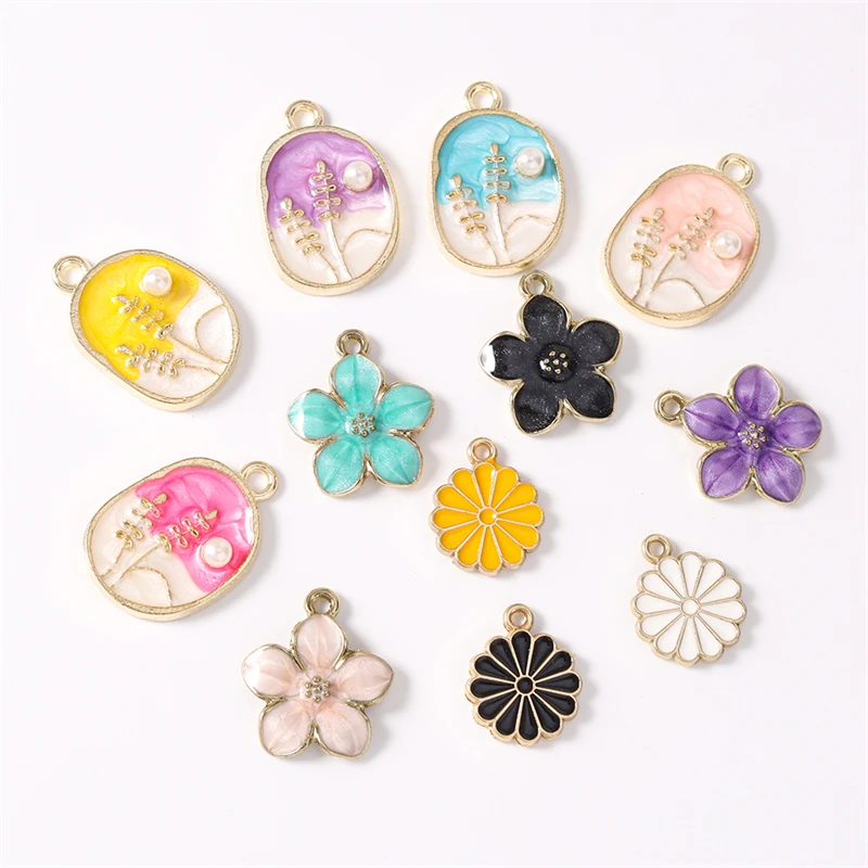 Duarte 10Pcs/Lot Cute Mix Colorful Enamel Flower Charms for Making Pendants Necklaces Earrings DIY Crafts Jewelry Accessories