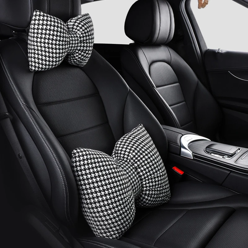 

Car Headrests Cushions Seats Neck Protectors Pillows Women's Bows Personalized Plaid Waist Cushions Car Interior Accessories