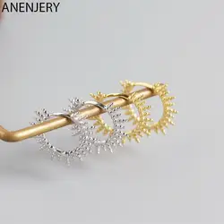 ANENJERY Silver Color Beads Hoop Earrings for Women French Gold Silver Small Circle Earrings Jewelry Wholesale