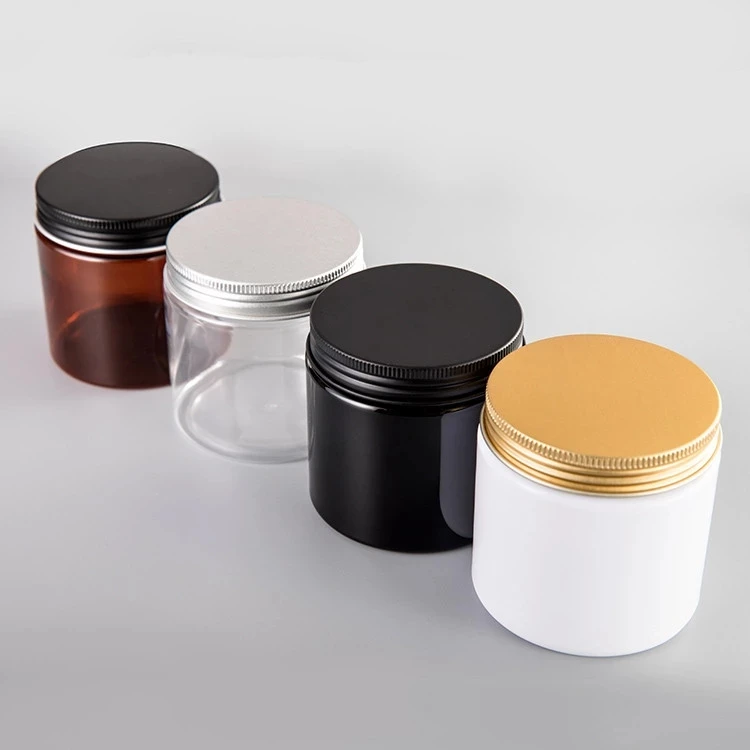 

12pcs/lot 200ml Plastic Jar With Aluminum Lid PET Cosmetic Cream Jar Pot Metal Cap Plastic Container 200G Empty Food Packing Can