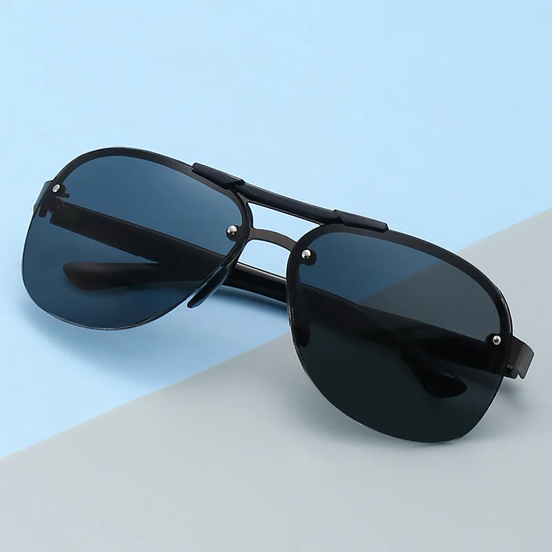 New Men's Driving Sunglasses Half Frame Personalized Eyewear Gradient Color Fishing Driving Glasses Anti UV Pilot Sun Glasses