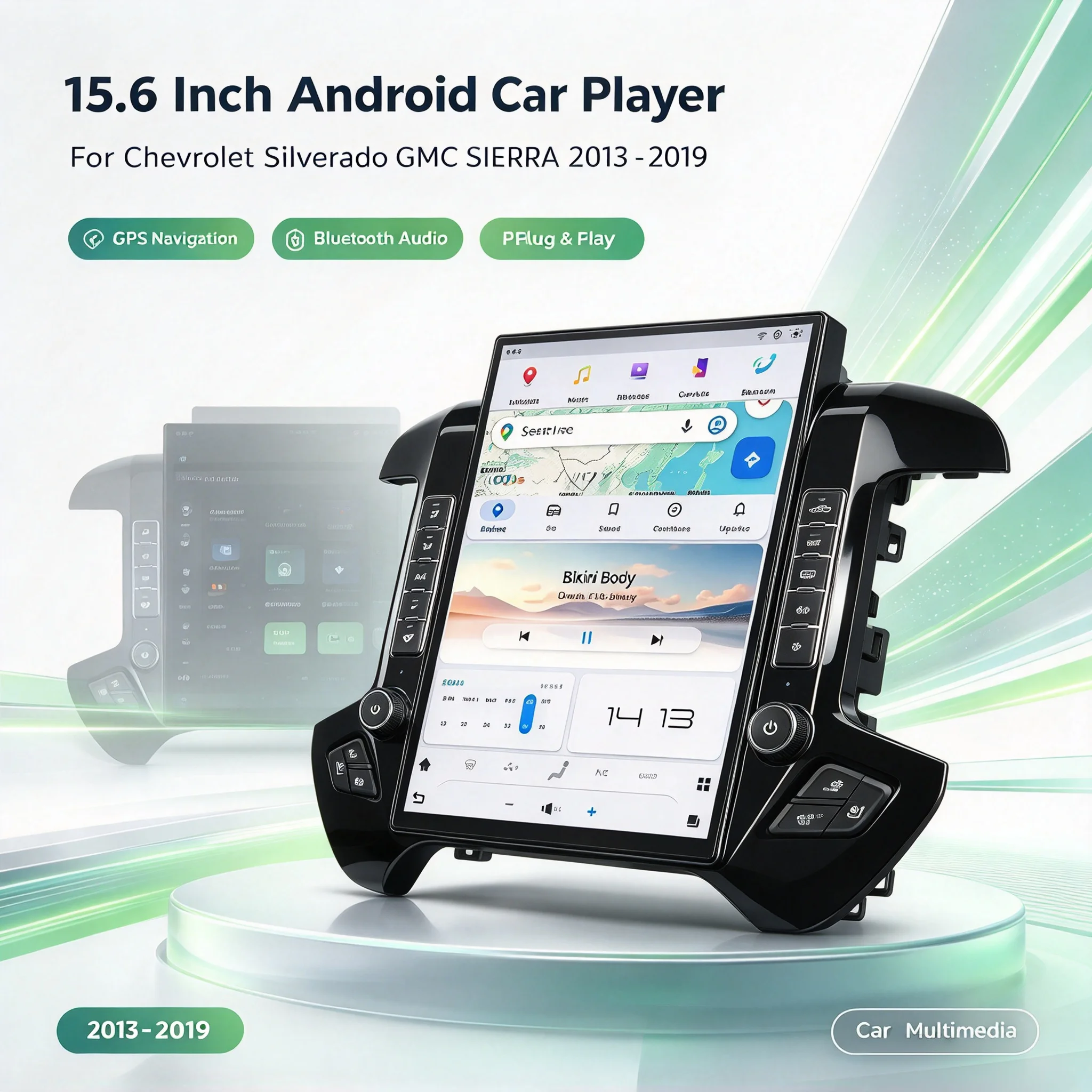 NEW 15.6 Inch Vertical Screen For GMC Sierra Chevrolet Silverado 2014-2019 Car Multimedia Radio Player Stereo Android 14 Unit 5G