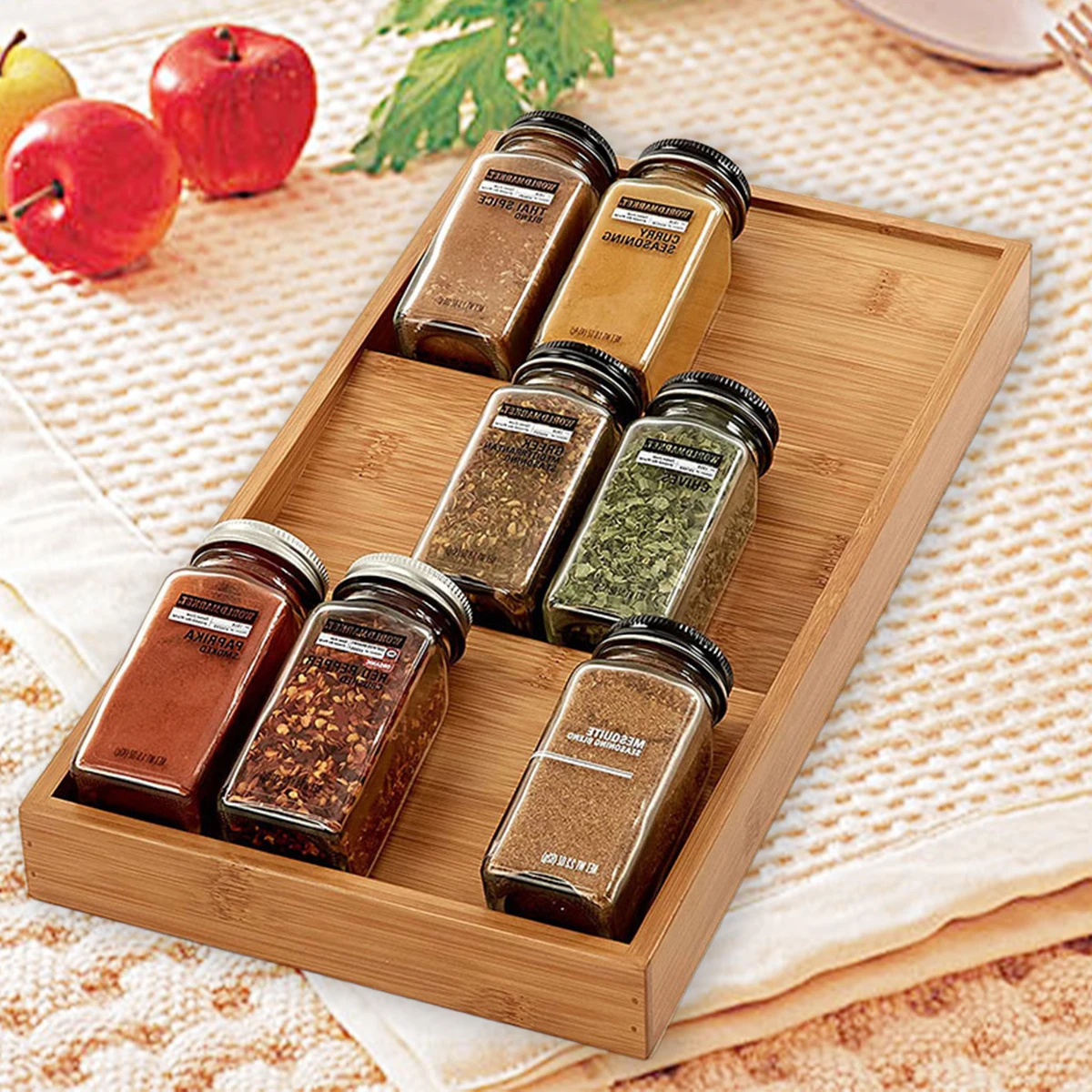 Bambus Gewürz Organizer, Gewürz regal für Schrank, Küche Gewürz Lagerung (Gläser nicht enthalten), ideal für Küchen schrank