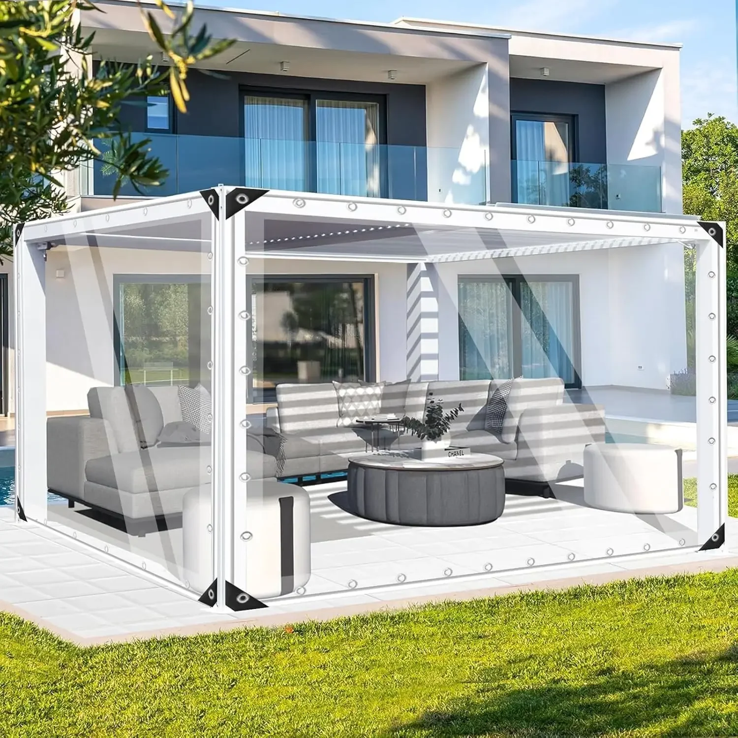 10'x20'(3.04 x 6.09m) Clear Tarp,Heavy Duty PVC Outdoor Curtain,Transparent Vinyl Tarpaulin with Grommets,Against