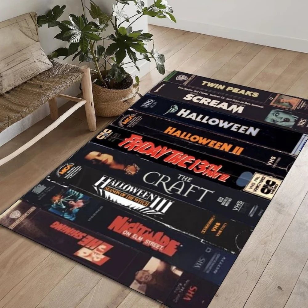 1 قطعة الرعب الرجعية VHS فيلم أفلام سجادة كبيرة الرجعية السجاد لغرفة المعيشة غرفة نوم رجل كهف لعبة غرفة الكلمة حصيرة ديكور غير قابل للانزلاق #3