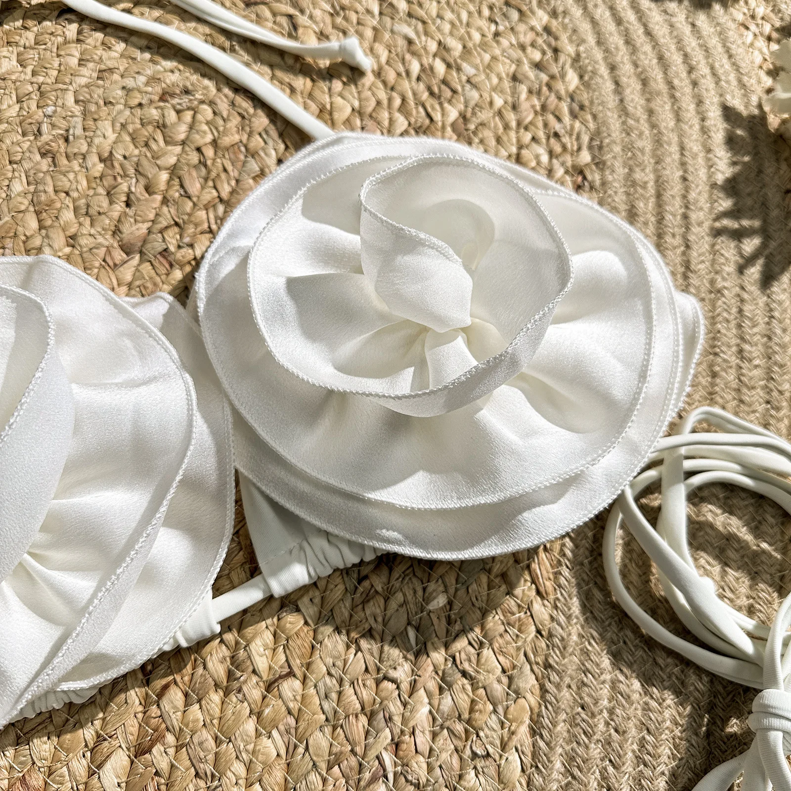 sexy 3D white flower string micro mini bikinis sets two pieces high waist triangle swimsuit swimwear female bathing suit biquini