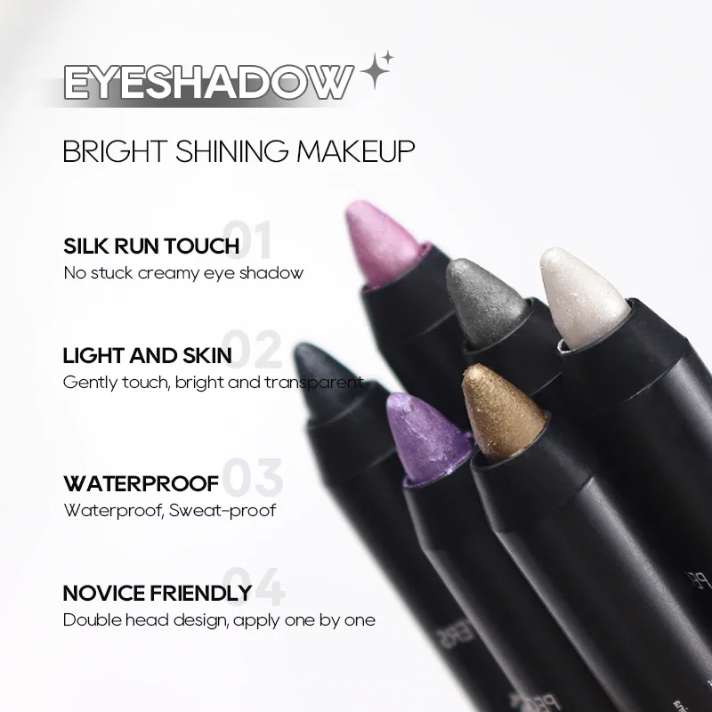 Barra de sombra de ojos brillante de doble punta, lápiz de sombra de ojos de varios colores, aspecto de maquillaje llamativo, rotulador resaltador con pincel, regalos