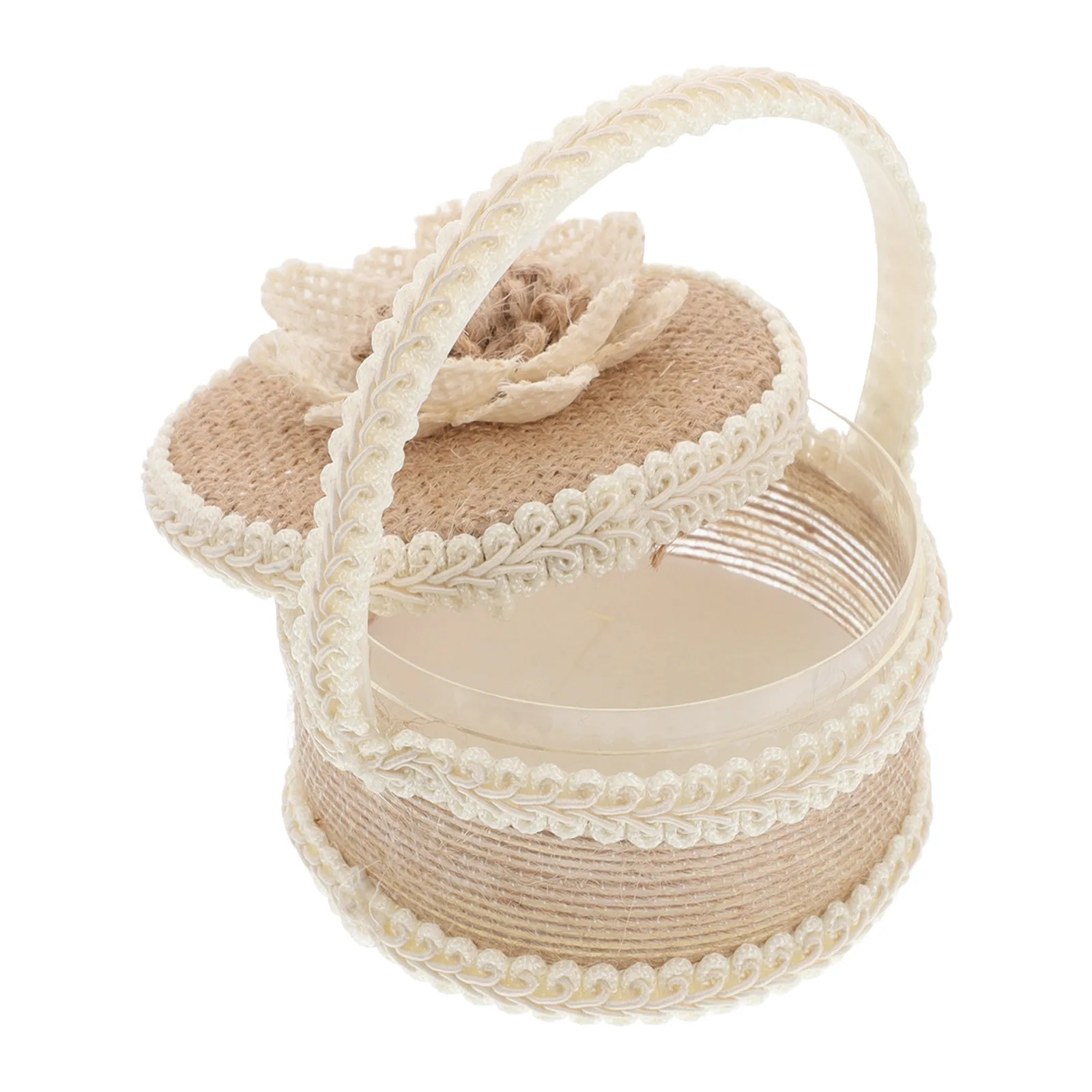 

Деревенская корзина для колец ручной работы из мешковины с ручкой, подушка для кольца, корзина для цветов, декор для свадебной церемонии, подарок