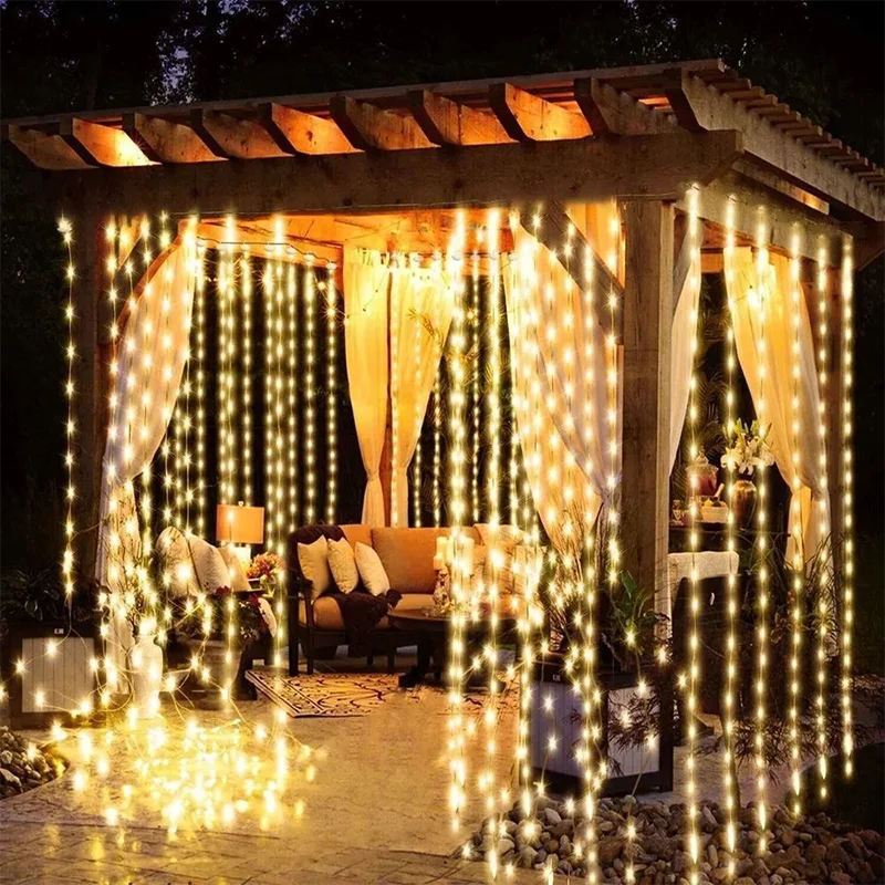 Imagem -03 - Christmas Led Solar Curtain Light Waterfall Fairy 3m Jardim ao ar Livre Casamento Pátio Cerca Gazebo Wall Decor Modos de Iluminação