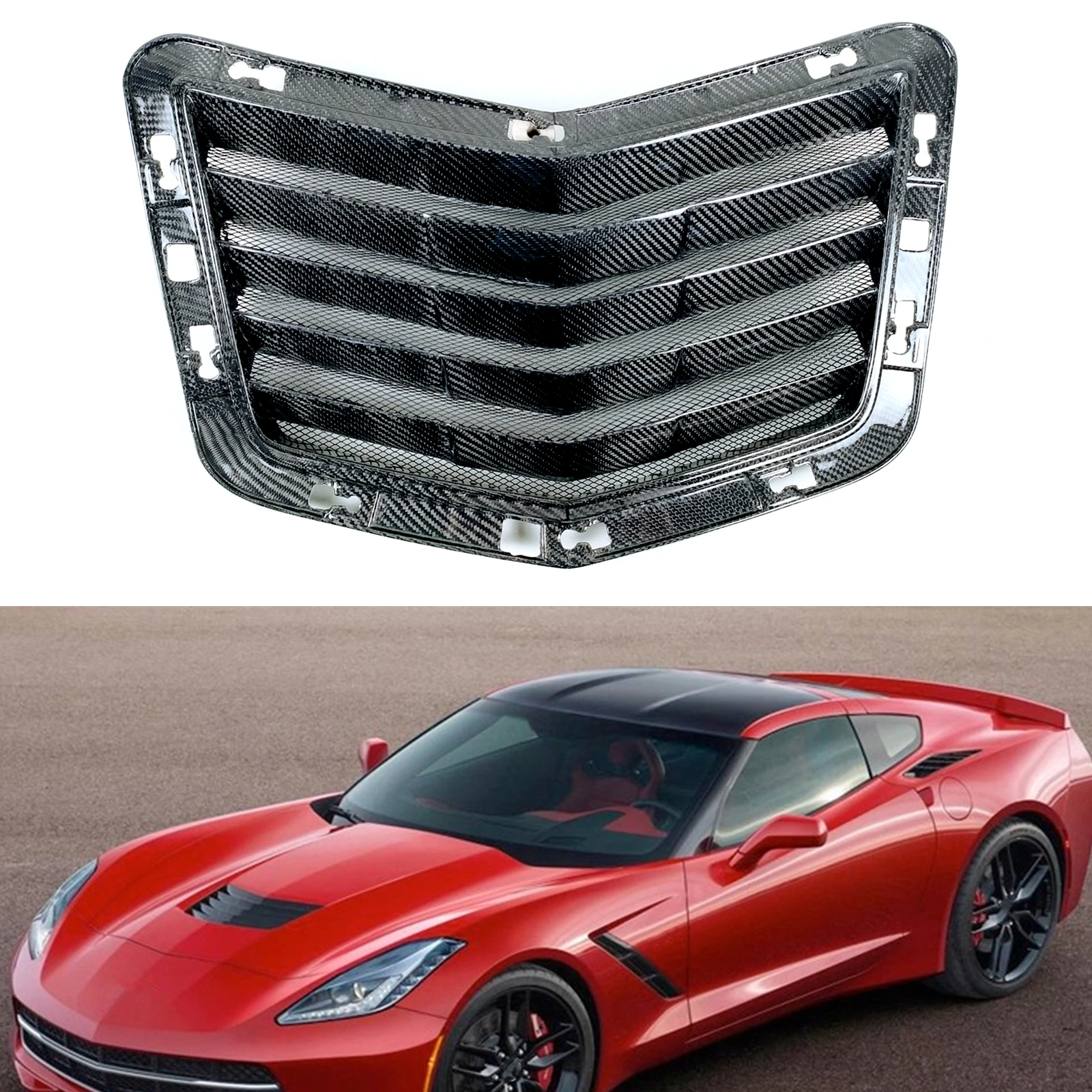 For Chevrolet Corvette C7 2014-2019 Front Engine Air Vent Hood Cover Louver Trim Carbon Fiber Upper Boonet Scoop Duct Outlet