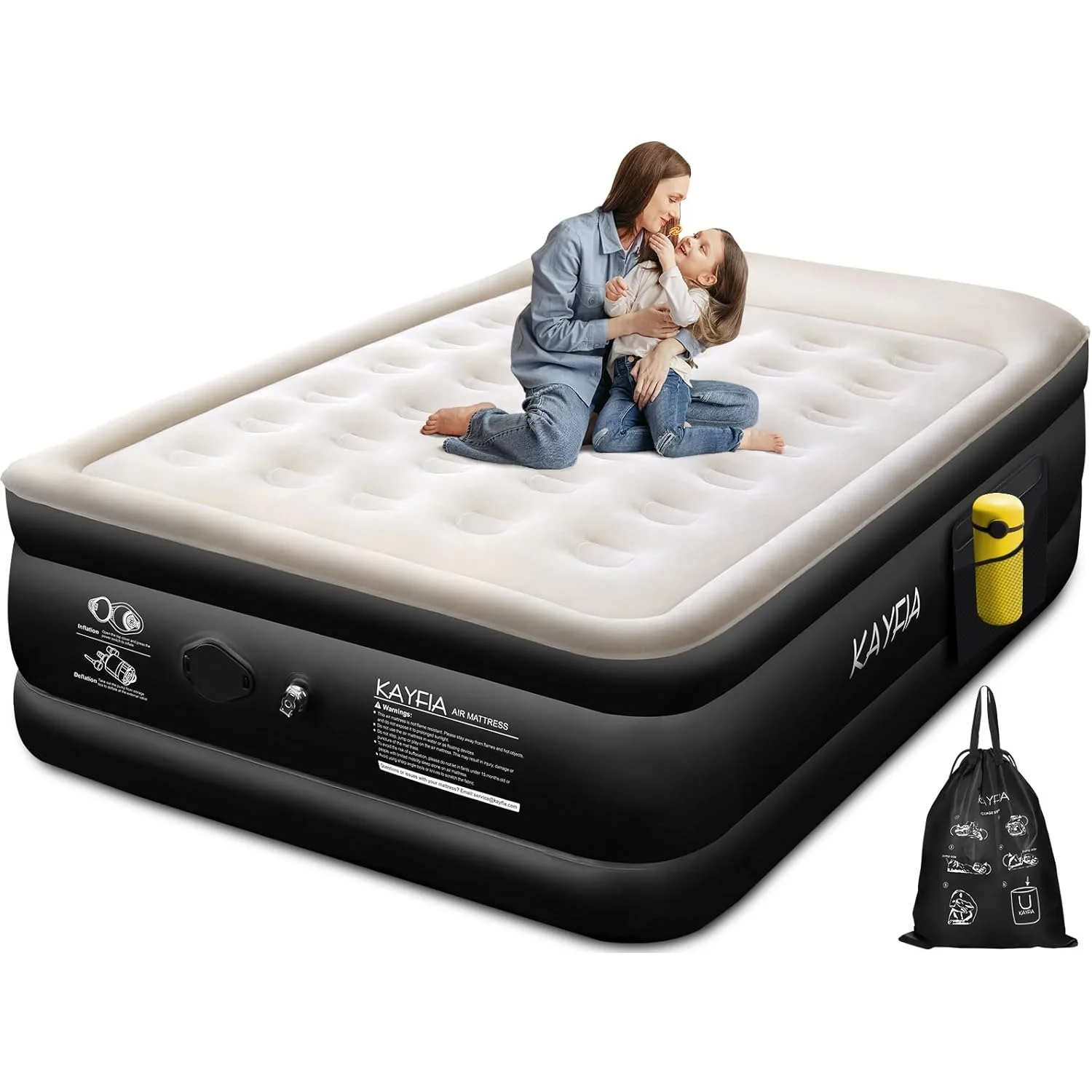 Queen Air Mattress with Built-in Wireless Pump & Flocked Surface 18