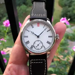 Customized New 44mm  GEERVO No Logo White Enamel Dial Asian ETA6498 Movement Mechanical Pilot Watch GR13-23