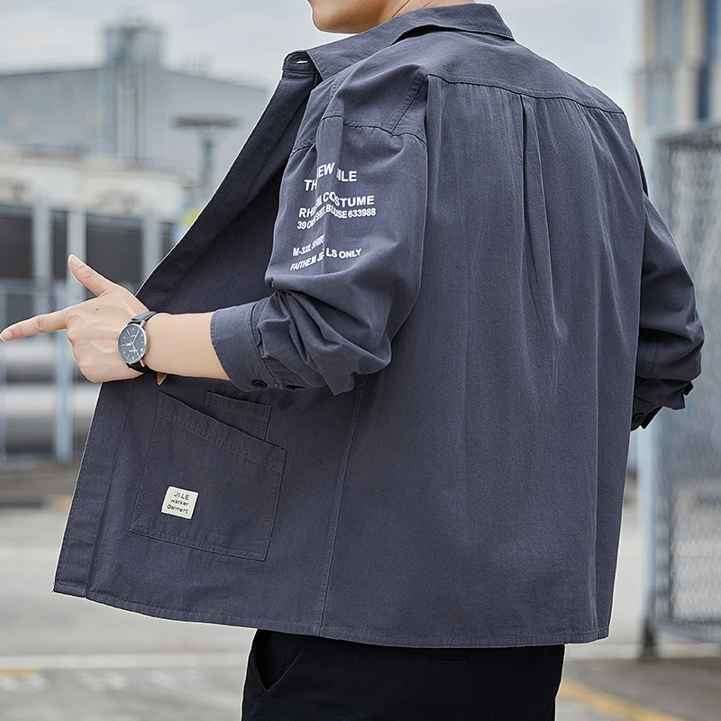 Męska odzież robocza na co dzień, kurtka na wiosnę i jesień, dla nastolatków, długi rękaw, kołnierzyk, kolor, nie wymaga prasowania.
