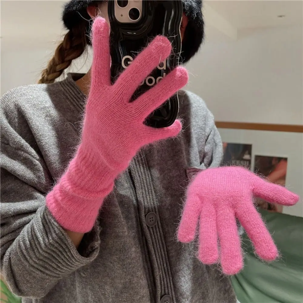 Guantes de punto térmicos a rayas, guantes tejidos de piel de conejo engrosados, resistentes al frío, a prueba de viento, guantes cálidos para Otoño e Invierno
