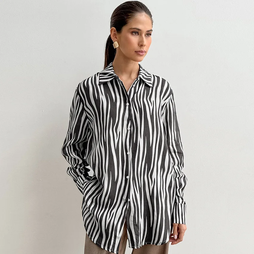 女性用長袖ブラウス,フレンチスタイルのプリントブラウス,ラペルトップ,カジュアル,ルーズ,ファッショナブル,秋,新作,s859