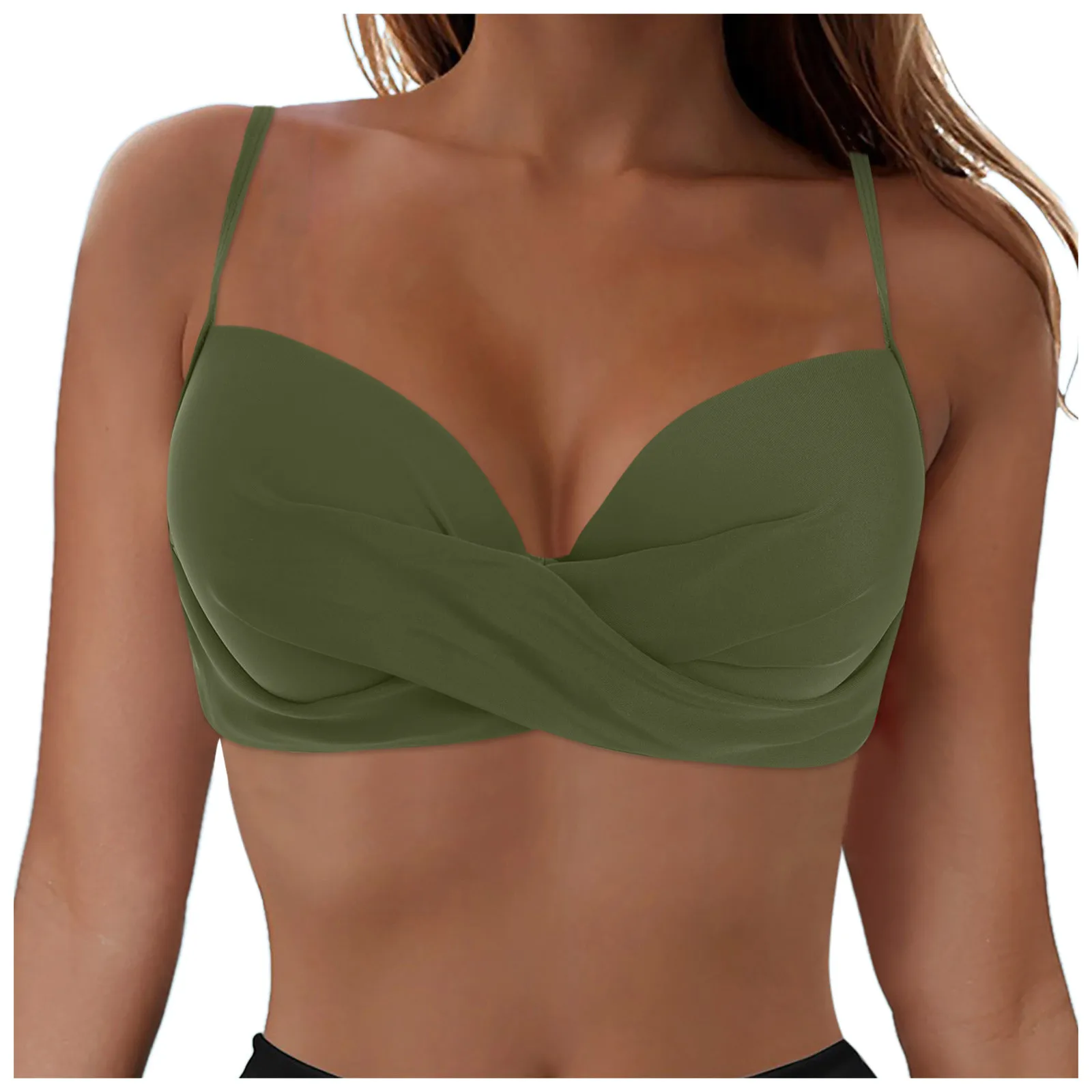 

Women Backless Bikinis Brazilian Front Pleated Push Up Swimwear Tops For Women Full Coverage Solid Bikini Top Beach Bathing Suit