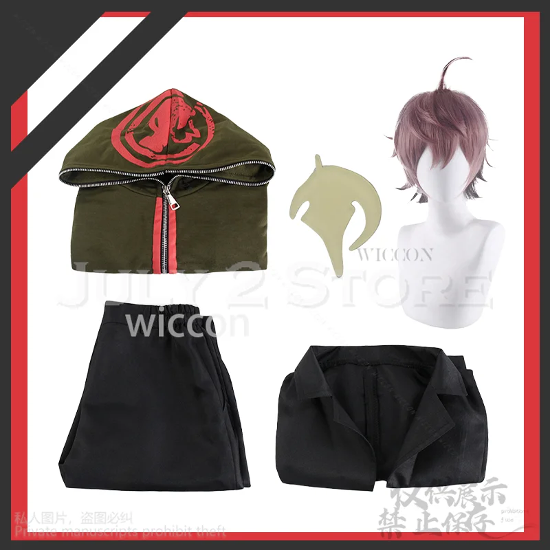 Anime Super Naegi Makoto Danganronpaaa Cosplay chaqueta verde y negra pantalones Cutecore uniforme pelucas para fiesta de Halloween disfraz