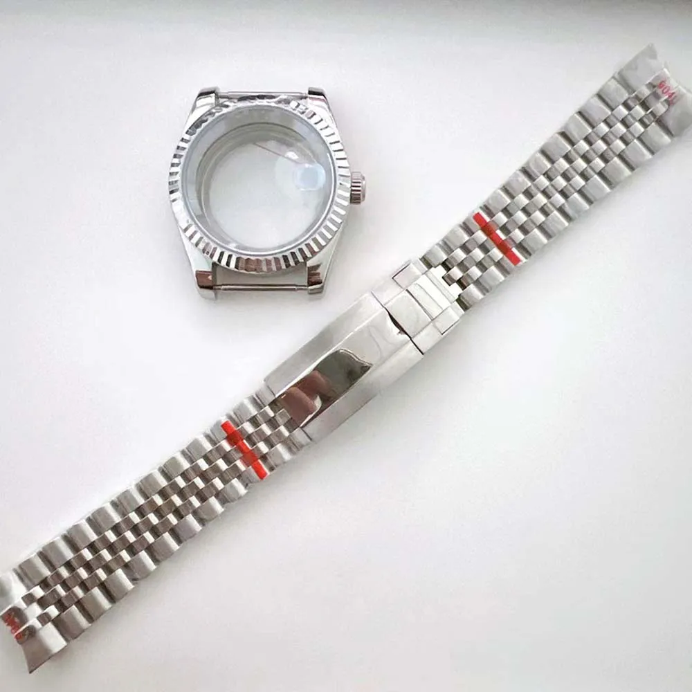 NH35 Case Stainless Steel Dogtooth Ring Log Sapphire Glass Watch Case+Watch Strap Fit for NH35 NH36 Movement