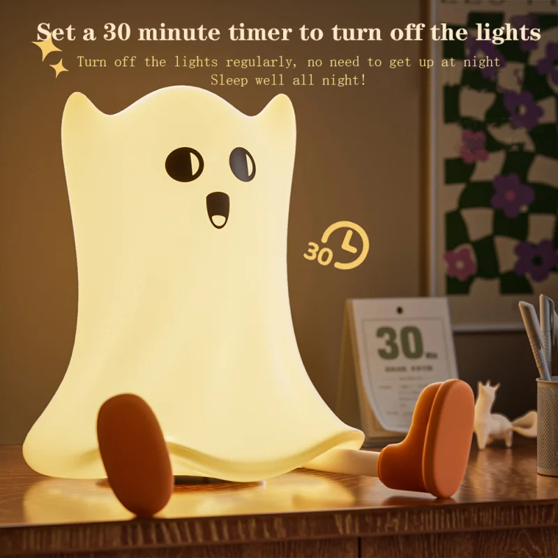 Rechargeable night light Halloween light with 30 minute timer mobile phone holder Type-C charging LED baby night light silicone