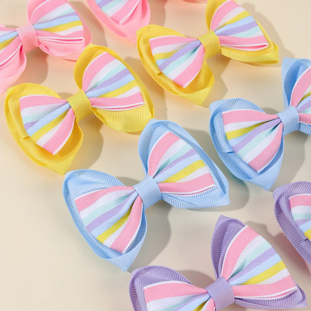 

40pcs Baby Girls Hair Clips 3.2'' Cute Grosgrain Ribbon Rainbow Bowknot Striped Barrettes Bulk Kid's Hairpin Accessories Bulk