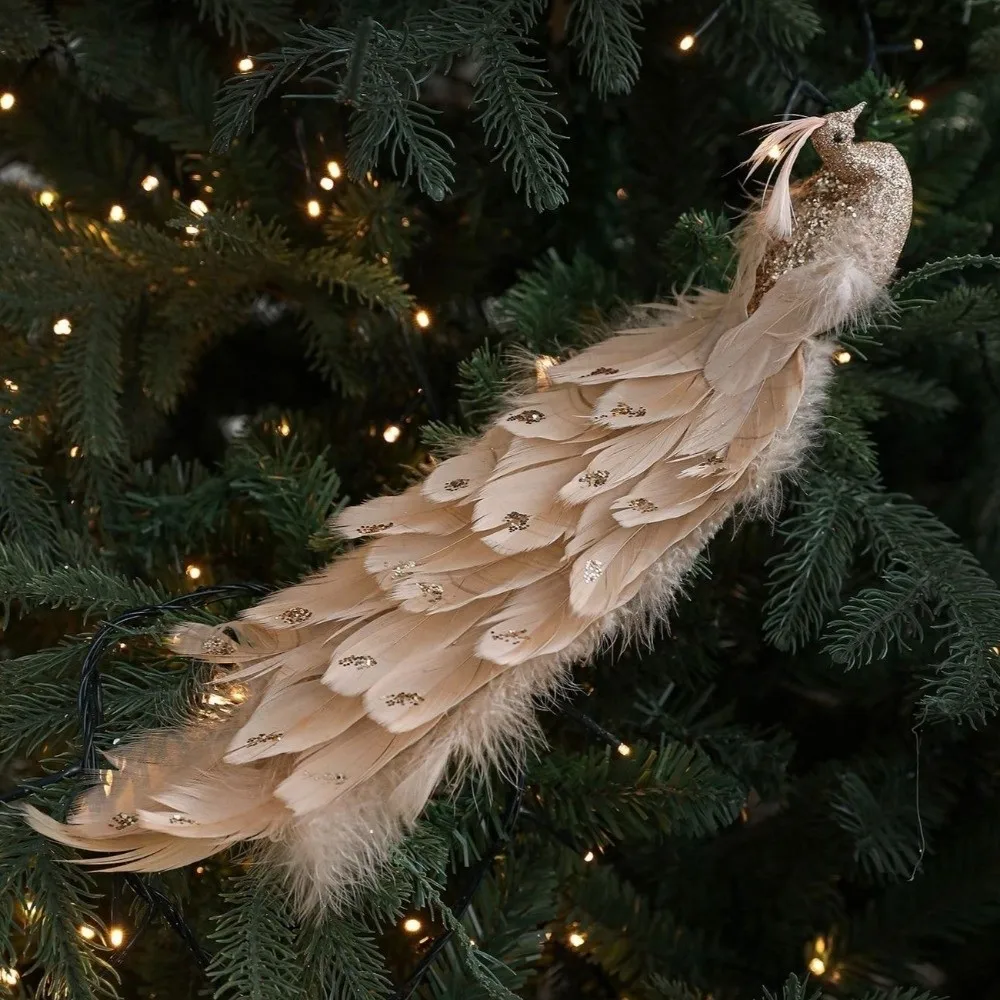 Красочный искусственный рождественский павлин с длинным хвостом, реалистичные поделки, рождественские украшения в виде птиц, ручная работа с зажимом