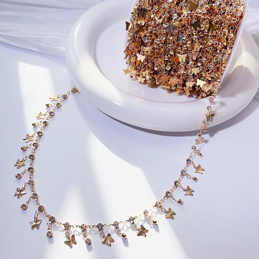 0,5 m1m Druck Stern Strass Kupfer kette hand gefertigte Armband Halskette Kleidung passende Kette für DIY Schmuck herstellung Lieferungen – Detail 8