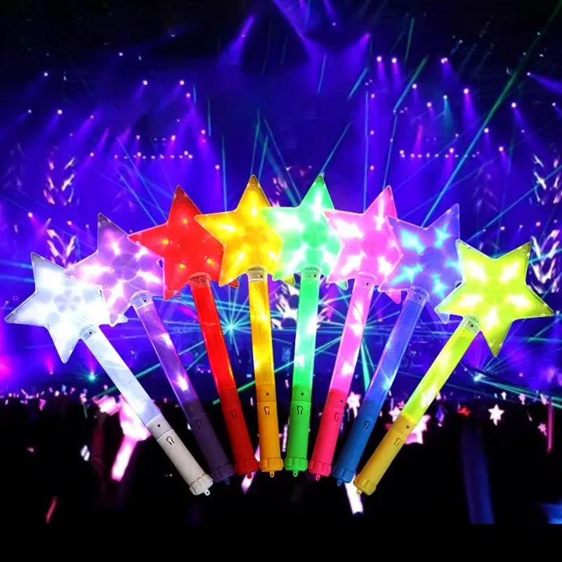 LED Light Toys Pentagram Star Glitter Stick Luminous Flat Star Light Stick Concert Cheering Supplies