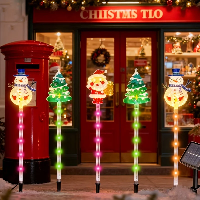 6 peças estacas de Natal solares à prova de intempéries-formas de Papai Noel/boneco de neve/árvore, 8 modos de iluminação, decoração de caminho de jardim