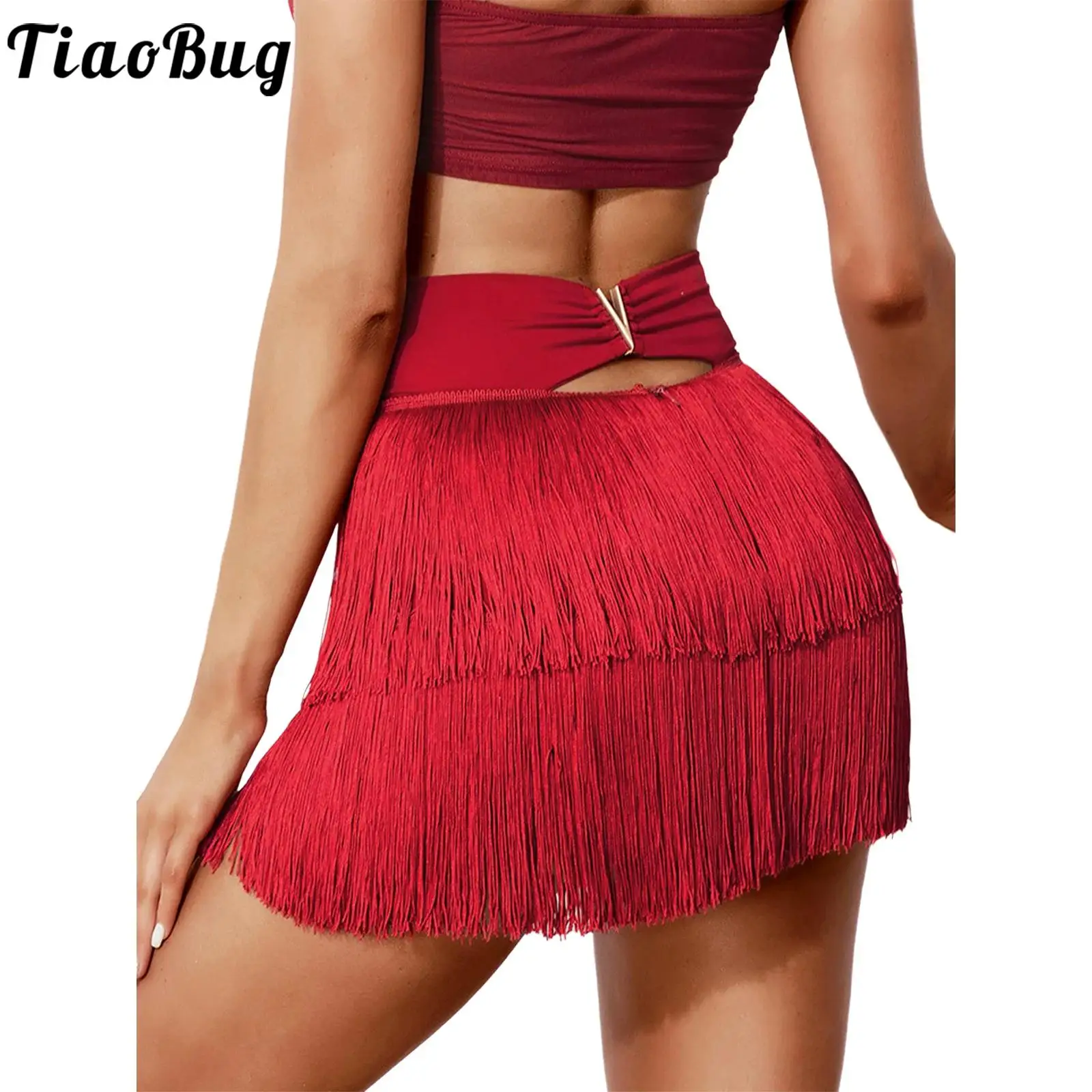 

Women Latin Chacha Salsa Rumba Fringe Skirts High Waist Hollow-out Tiered Tassel Dance Skirt for Modern Dance Tango Ballroom