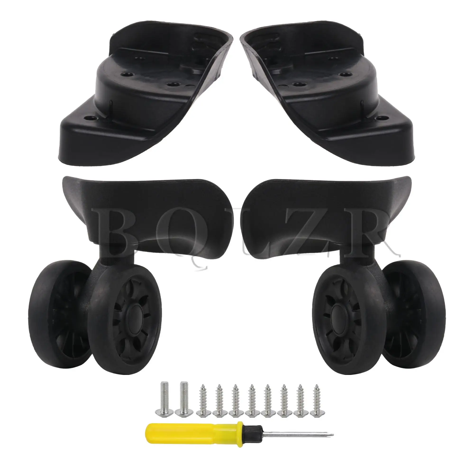 BQLZR 2 Pcs Plastic Suitcase Caster Wheels 3.66 Inch W273 Black w/ Screwdriver