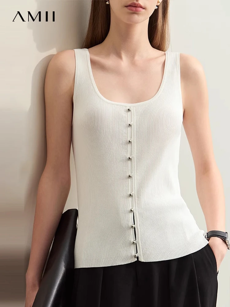 Amii Minimalism 2024 Women Tanks & Camis Summer New Basics U-neck Knitted Camisole Undershirt Female Casual Inner Tops 12442191