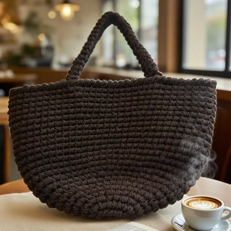 Bolso tote de paja tejido a mano de alta gama para mujer, hecho con hilo de algodón, gran capacidad, accesorio portátil para vacaciones en la playa