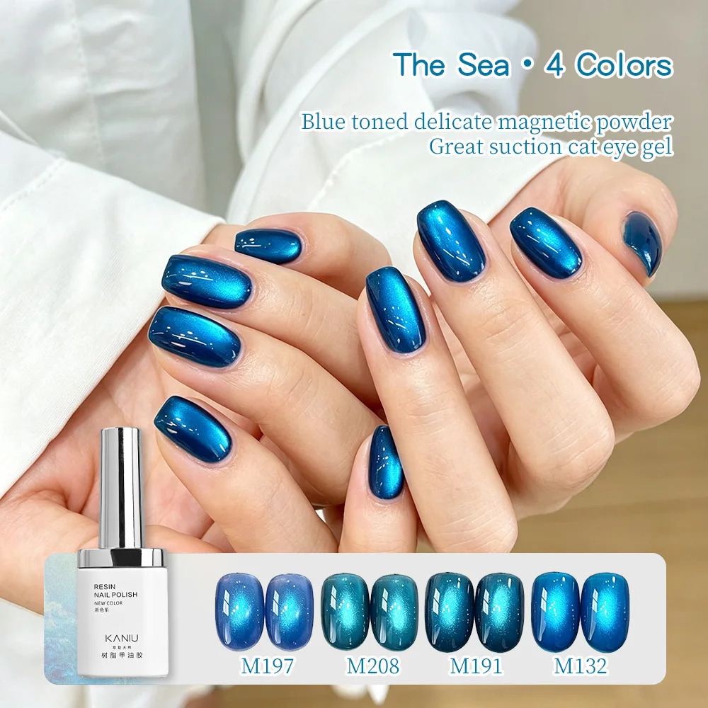 12ml Blue Resin Magnetic Polish Sea 4 Colors Deep Ocean Blue Magnetic Nail Glue Blue Toned Delicate Magnetic Powdercat Eye Gel