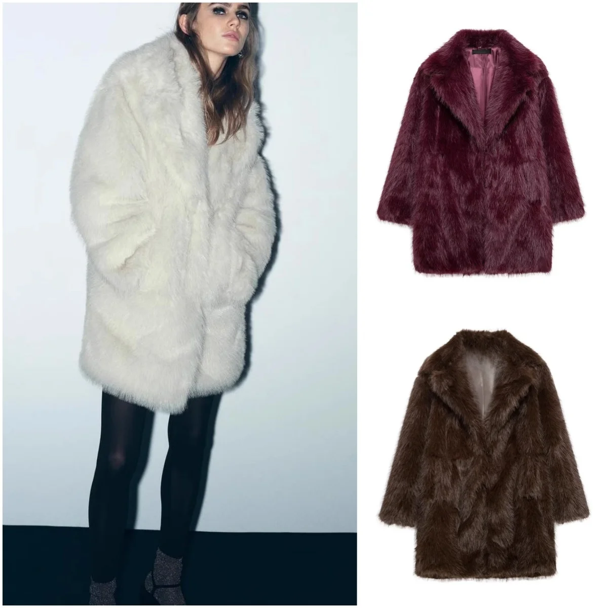 

Осень-зима, новое женское пальто с длинным воротником-стойкой Faion из искусственного меха Jaet 638242, уличное пальто средней длины