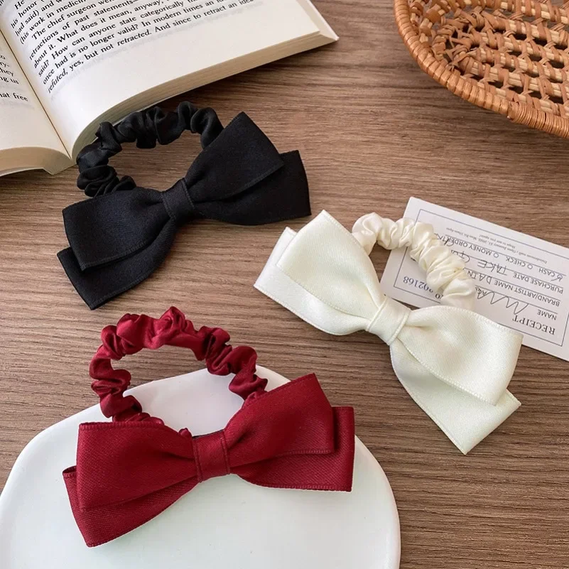 

Retro French Girls Bow Hair Rings Fashion Satin Silk Bowknot Women Cute Elastic Hairband Sweet Elegant Simple Hair Rope Headwear